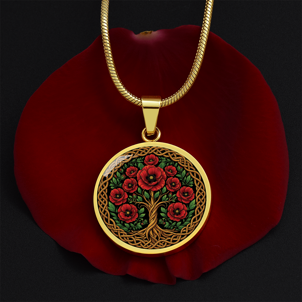 Celtic Tree of Life Pendant Necklace - Poppy August Birth Flower Jewelry
