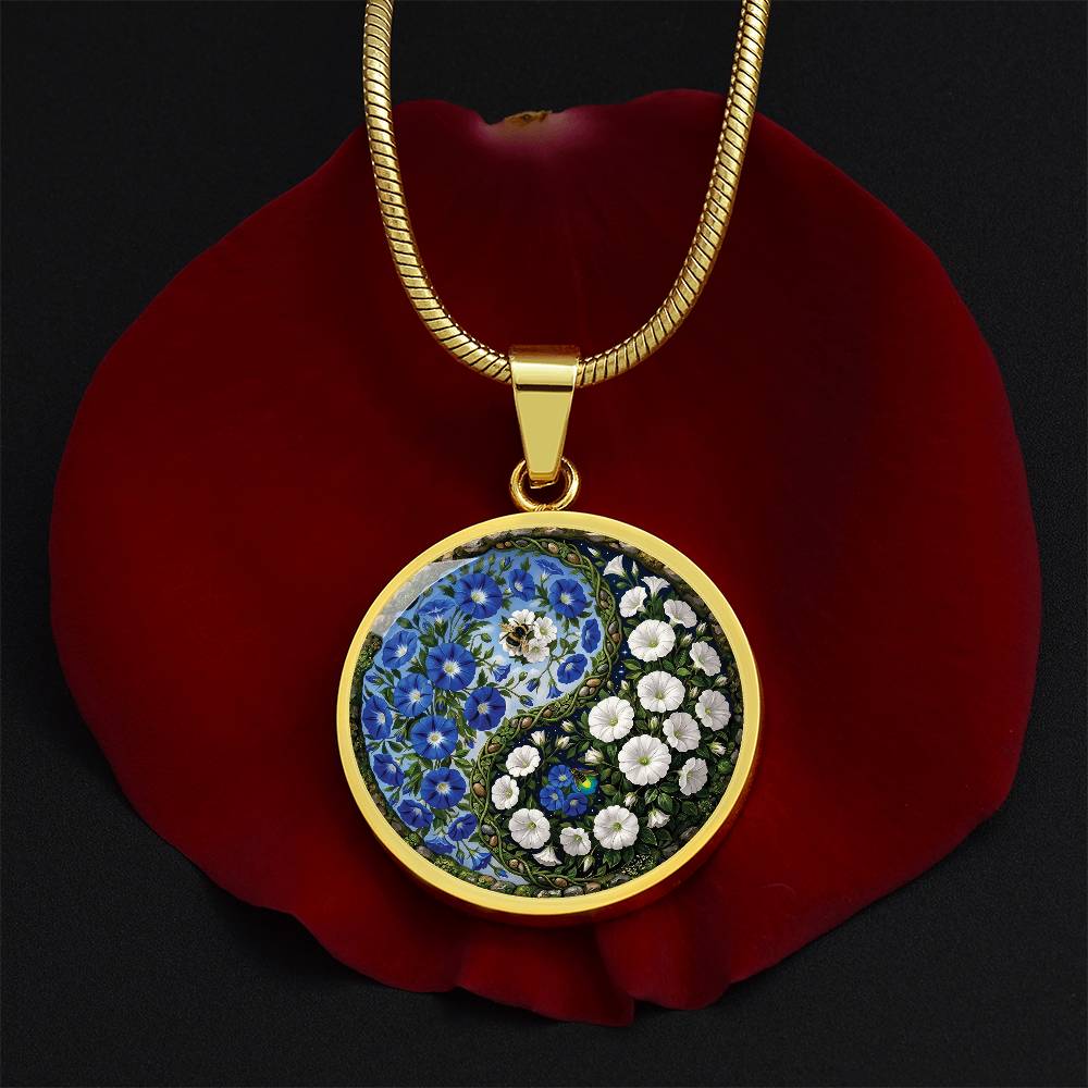 Morning Glory Yin Yang Necklace - September Birth Month Flower Pendant Jewelry