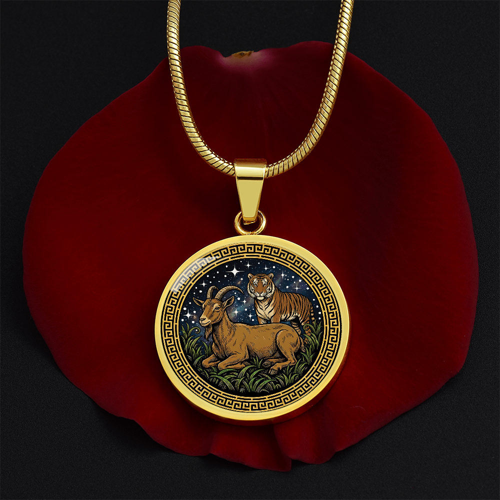 Tiger & Goat Necklace - Couples Chinese Zodiac Animal Pendant Jewelry