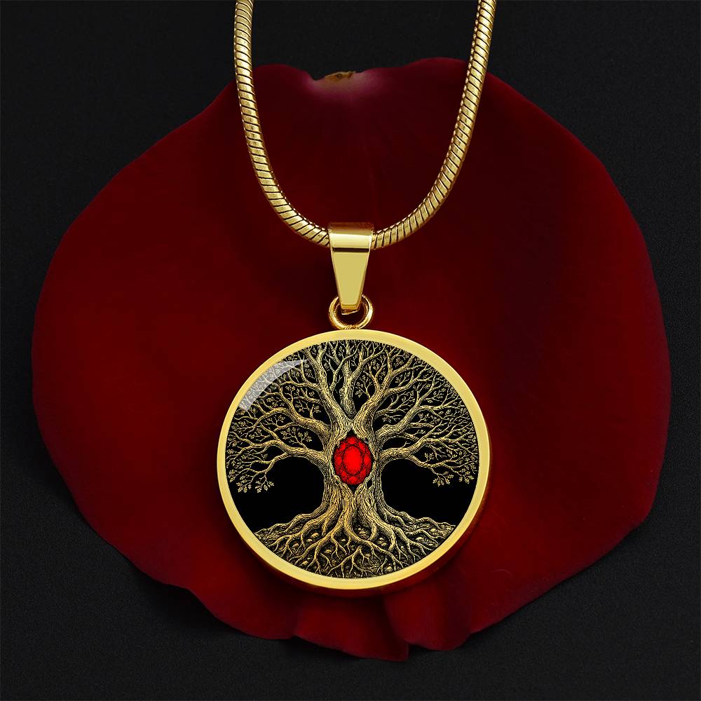 Tree of Life Necklace - Red Birthstone Design