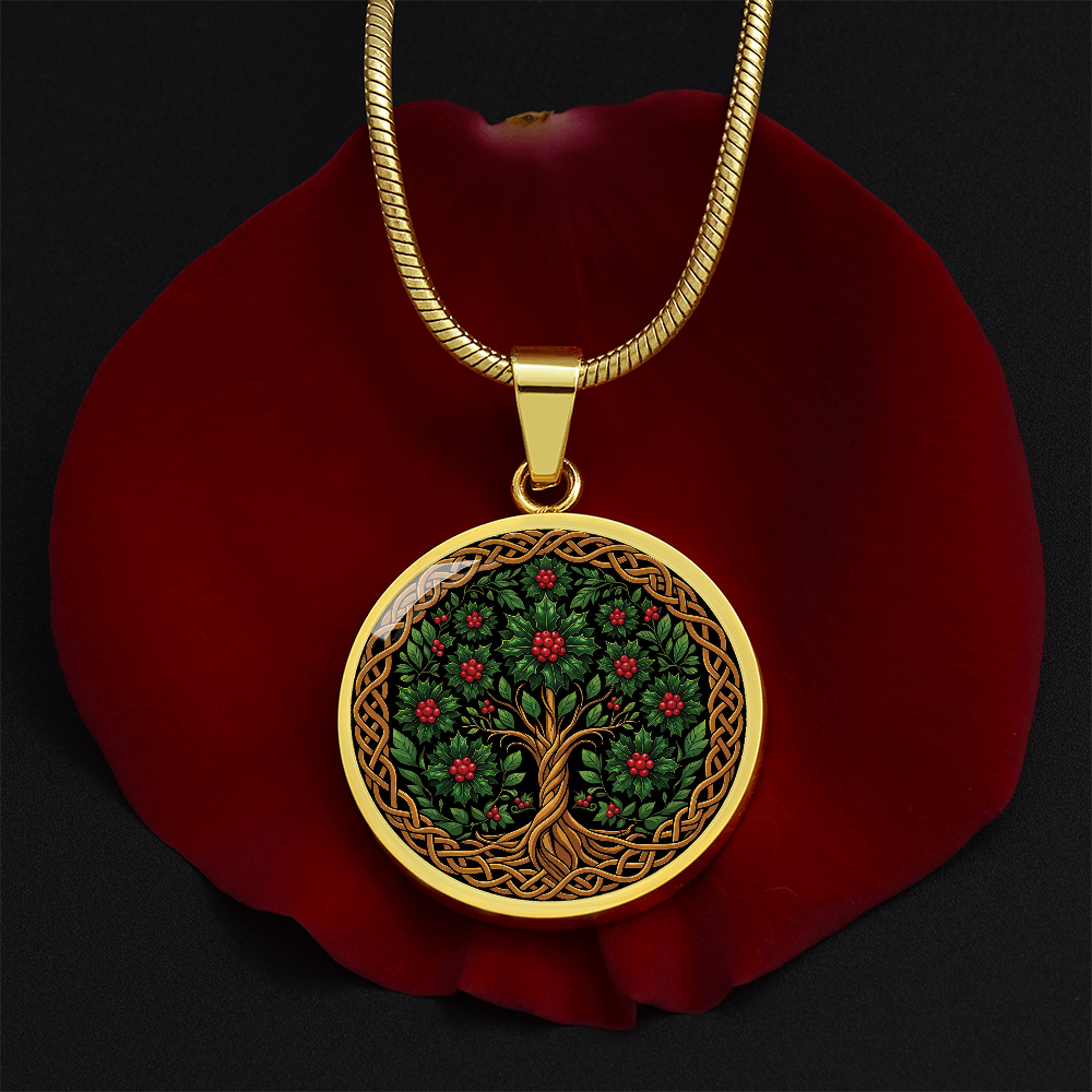 Celtic Tree of Life Pendant Necklace - Holly December Birth Flower Jewelry