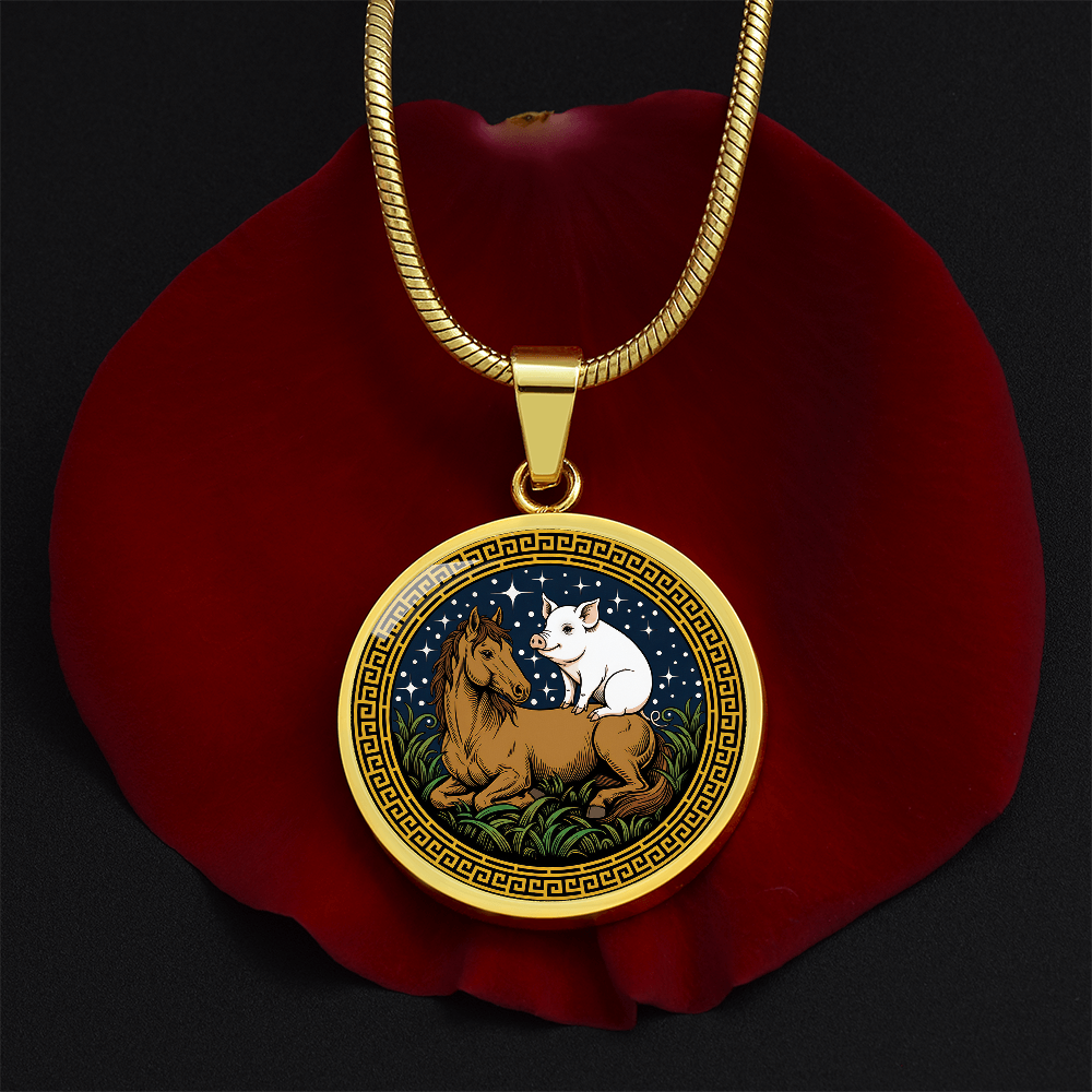 Pig and Horse Necklace - Couples Chinese Zodiac Animal Pendant Jewelry