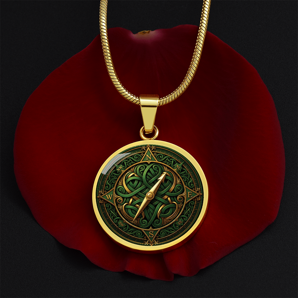Compass Rose Necklace - Green Celtic Pendant Jewelry