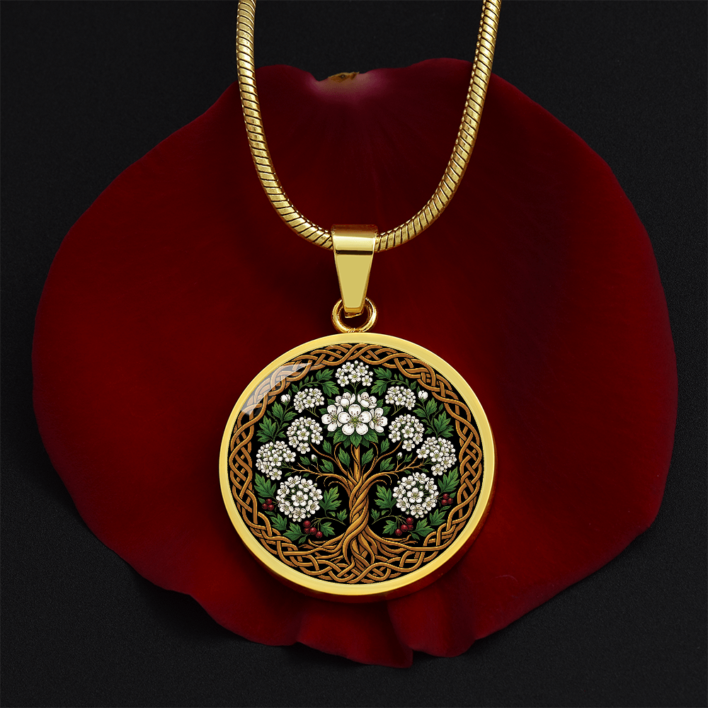 Celtic Tree of Life Pendant Necklace - Hawthorn May Birth Flower Jewelry