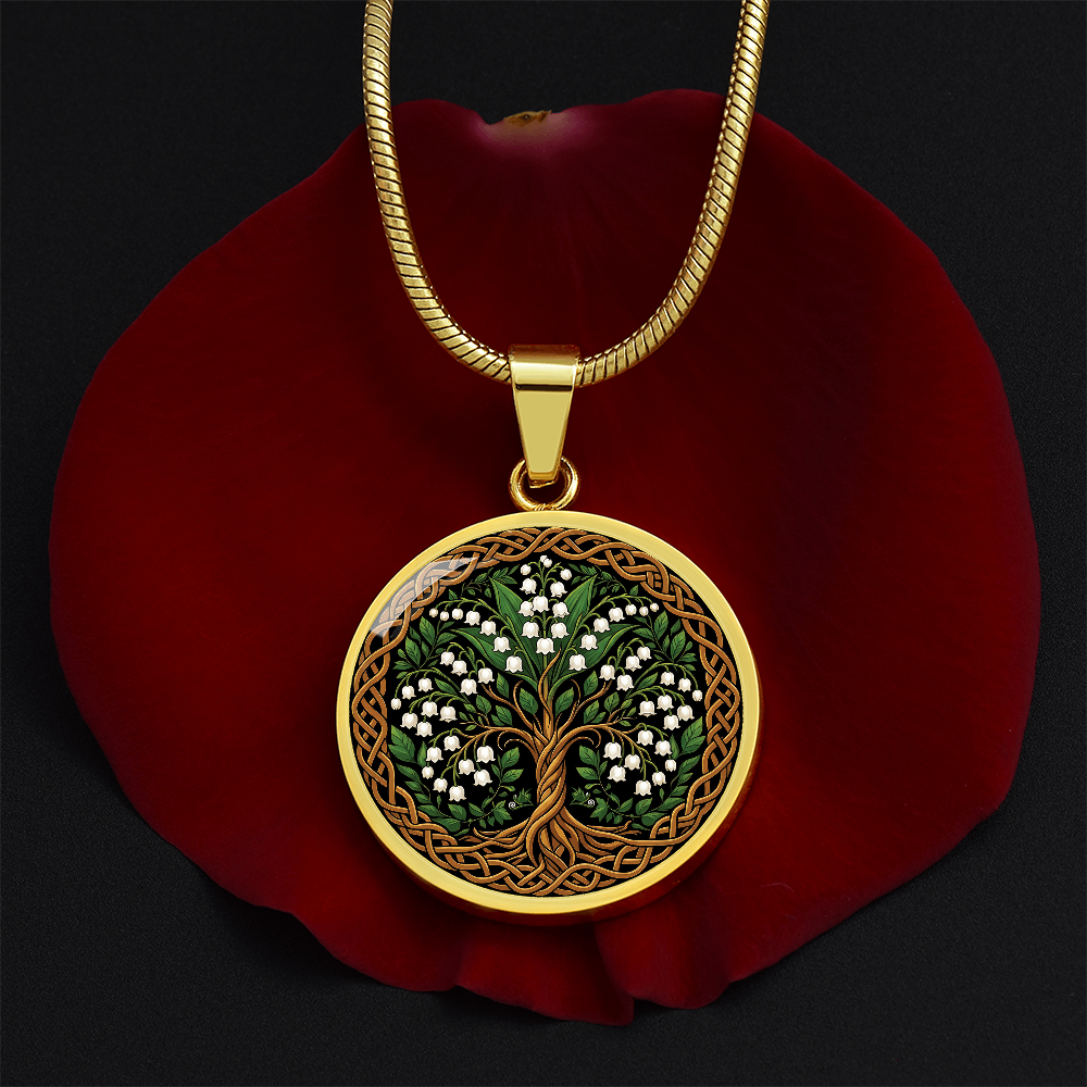 Celtic Tree of Life Pendant Necklace - Lily of the Valley May Birth Flower Jewelry