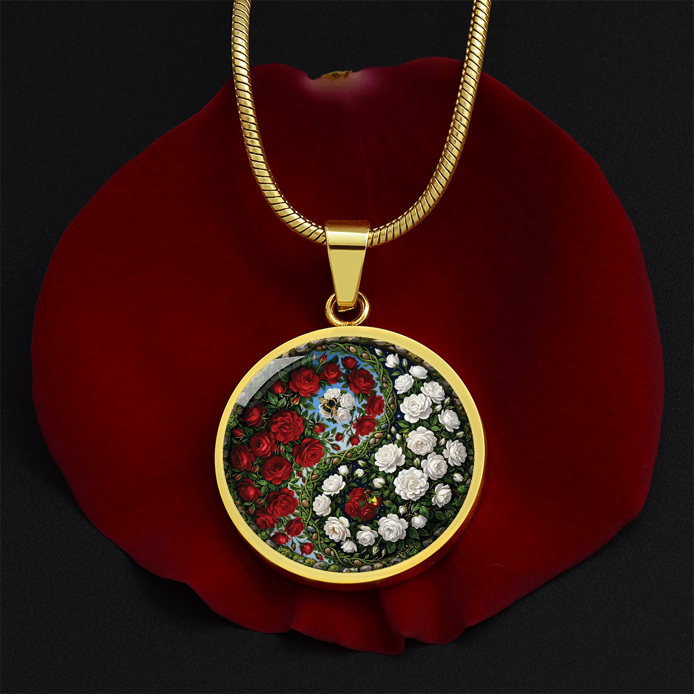 Rose Yin Yang Necklace - June Birth Month Flower Pendant Jewelry
