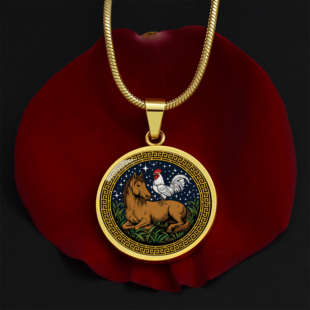 Rooster and Horse Necklace - Couples Chinese Zodiac Animal Pendant Jewelry