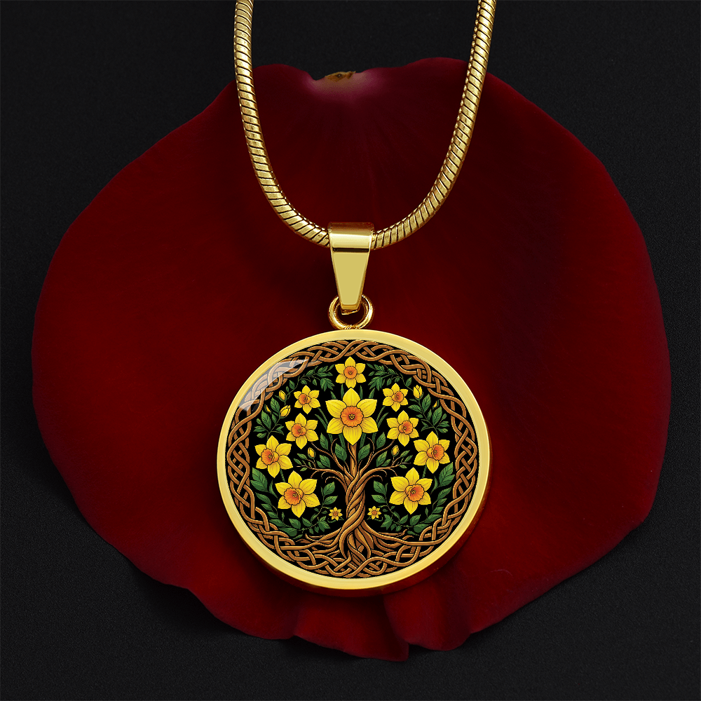 Celtic Tree of Life Pendant Necklace - Jonquil March Birth Flower Jewelry