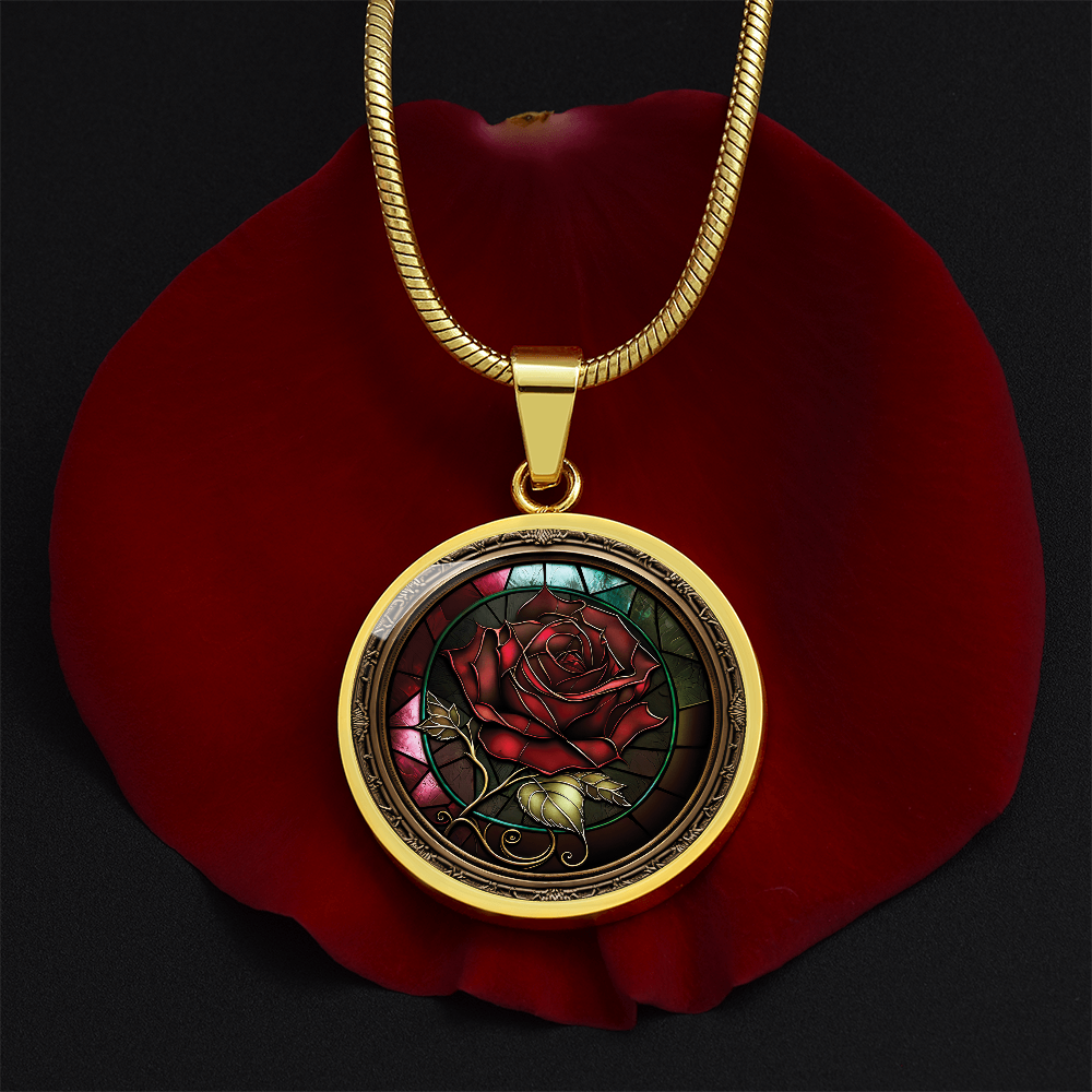 Red Rose Necklace - June Birth Flower Pendant Jewelry