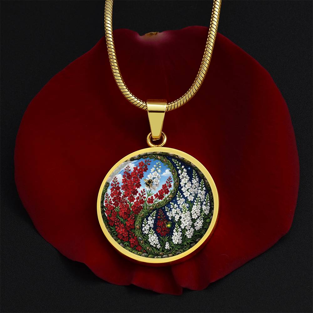 Larkspur Yin Yang Necklace - July Birth Month Flower Pendant Jewelry