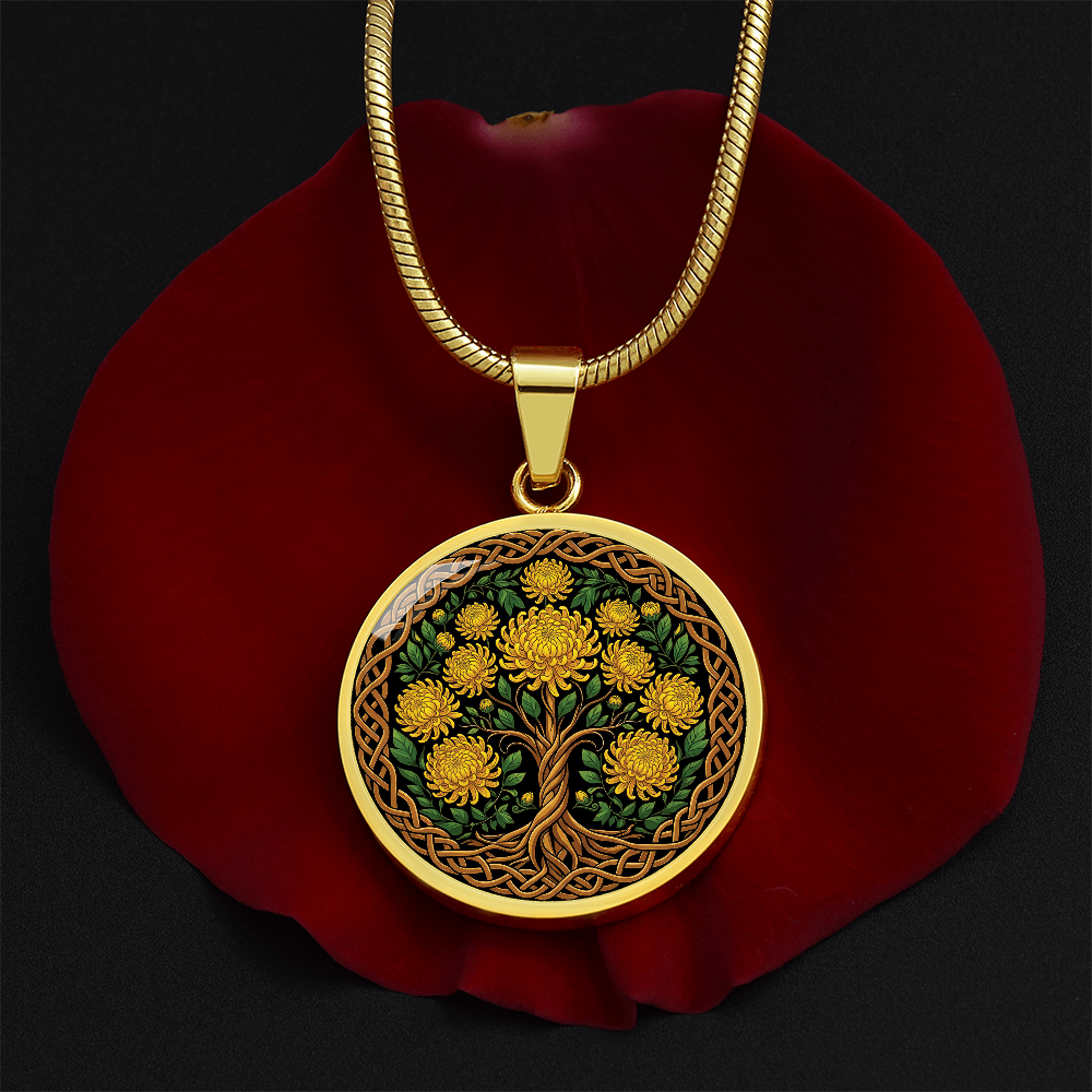 Celtic Tree of Life Pendant Necklace - Chrysanthemum November Birth Flower Jewelry