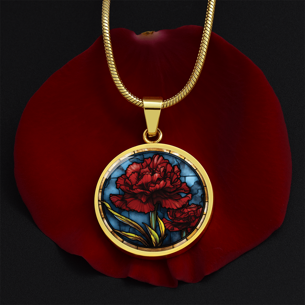 Carnation Necklace - January Birth Flower Pendant Jewelry