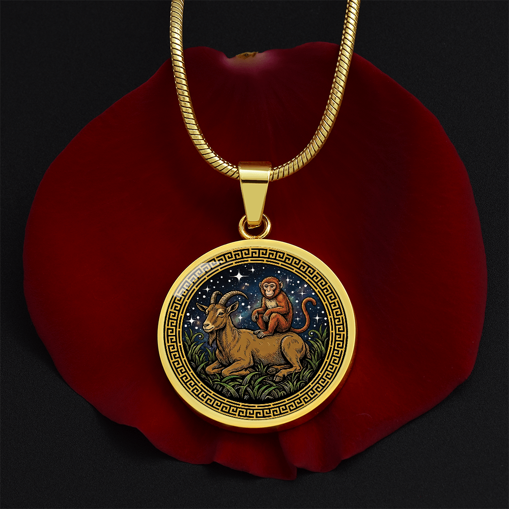 Monkey & Goat Necklace - Couples Chinese Zodiac Animal Pendant Jewelry
