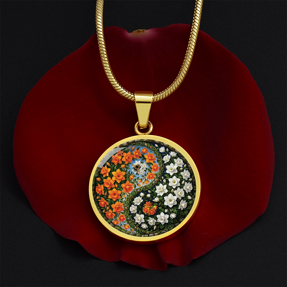 Daffodil Yin Yang Necklace - March Birth Month Flower Pendant Jewelry