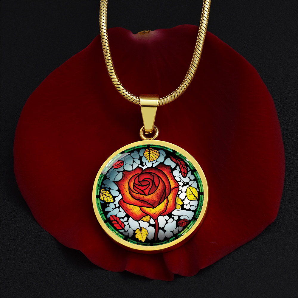 Red Rose Necklace - June Birth Flower Pendant Jewelry