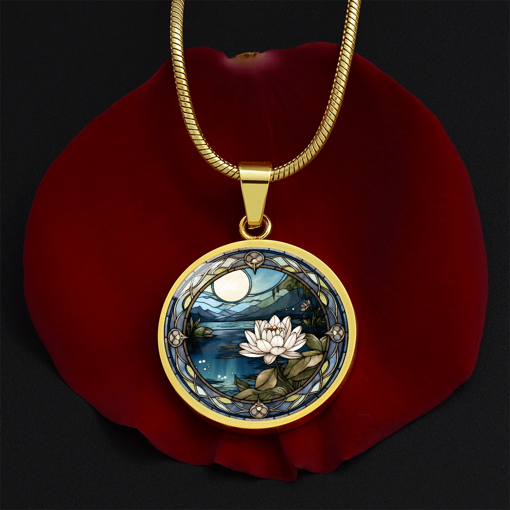 Water Lily Necklace - July Birth Flower Pendant Jewelry