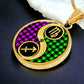 an elegant gold pendant Zodiac Necklace. This jewelry offers personalization with an engraving option for a name.