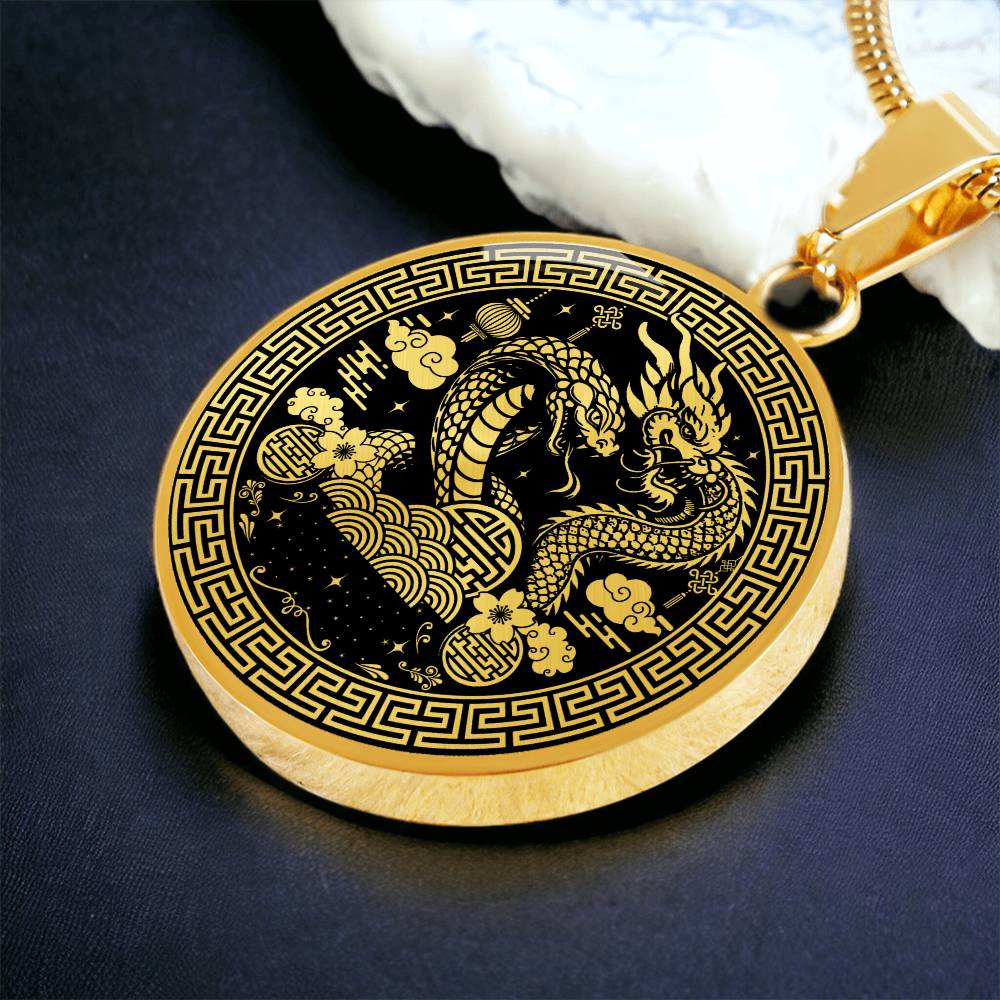 Year of The Dragon Necklace, Chinese Zodiac Animal Jewelry Gift, Lunar New Year 2024 Pendant, Engraved  Spirit Companion Snake Necklace