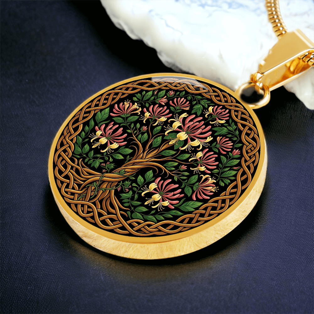 Celtic Tree of Life Pendant Necklace - Honeysuckle June Birth Flower Jewelry