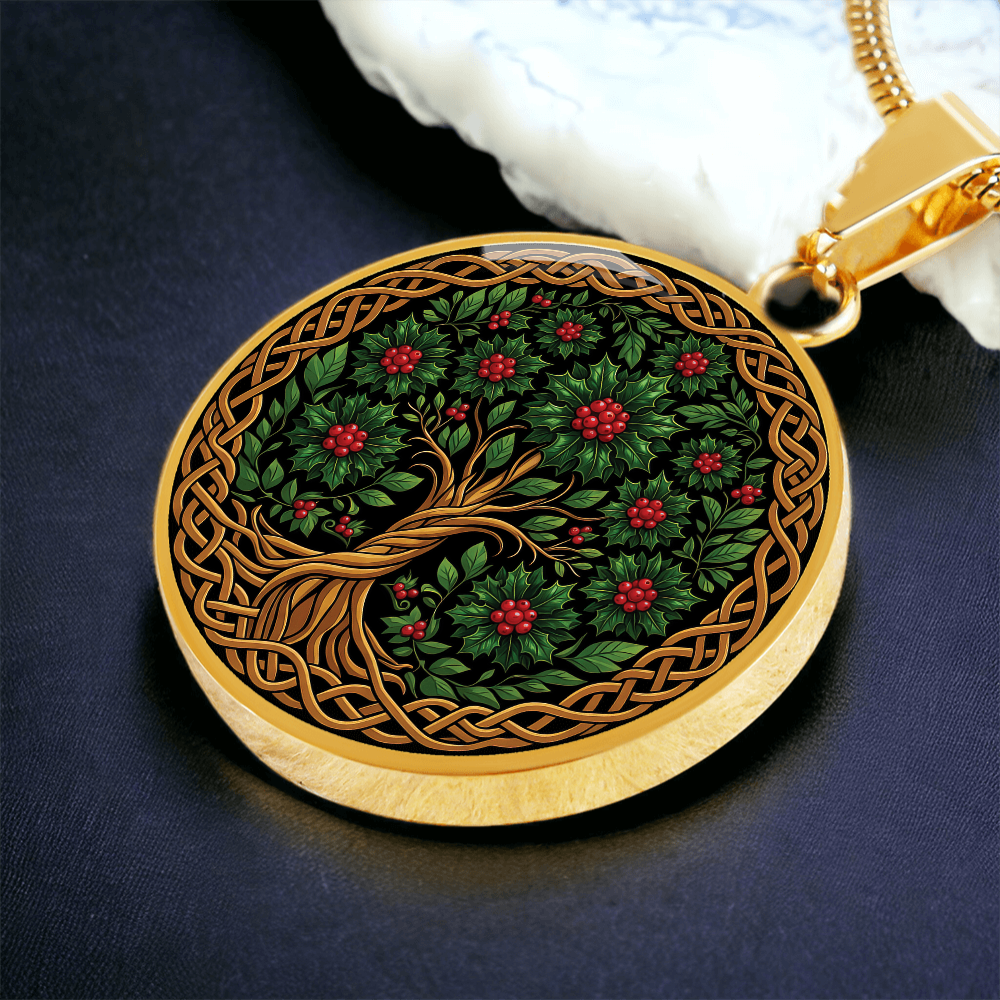 Celtic Tree of Life Pendant Necklace - Holly December Birth Flower Jewelry