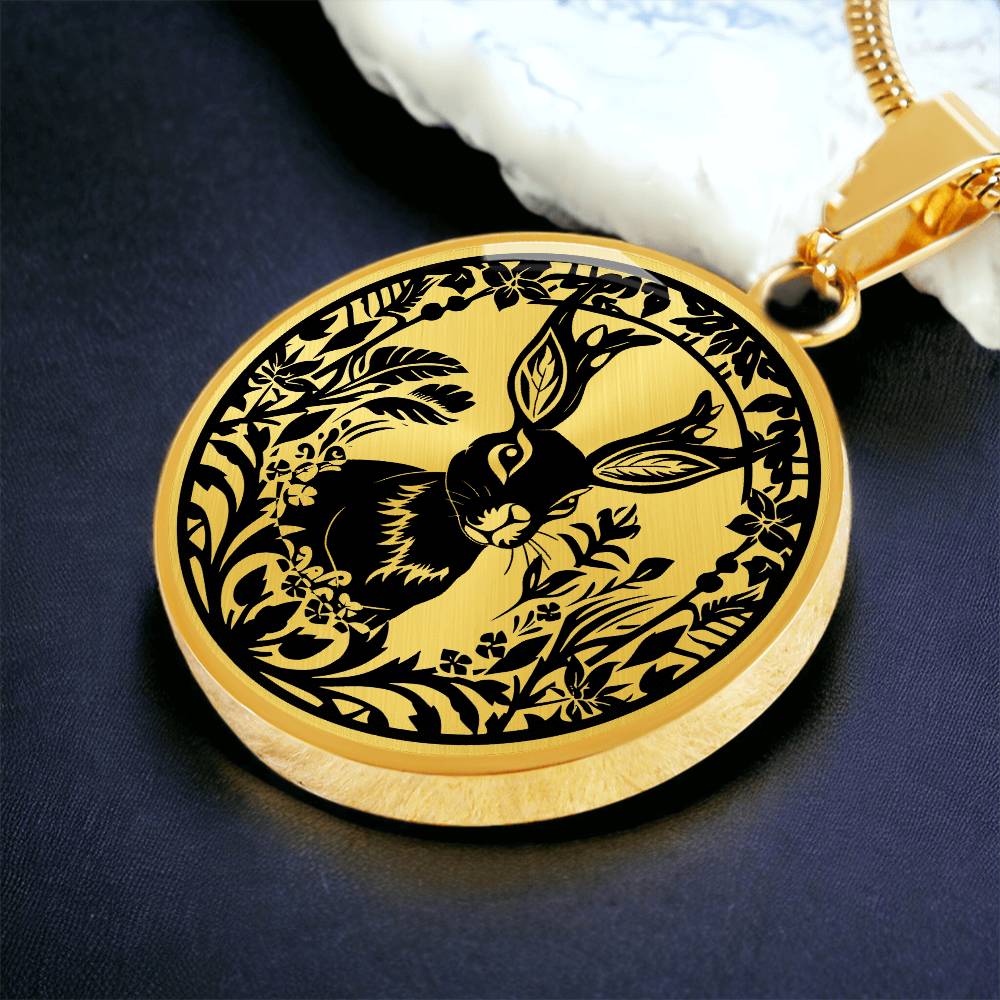 Gold Engraved Jackalope Pendant