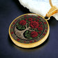 an elegant gold pendant Rose Tree of Life Necklace. The Colors are red, green, white and black. This jewelry offers personalization with an engraving option for a name.