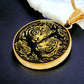 An elegant gold pendant Year of the Tiger Necklace. The colors are gold and black. This jewelry offers personalization with an engraving option for a name.