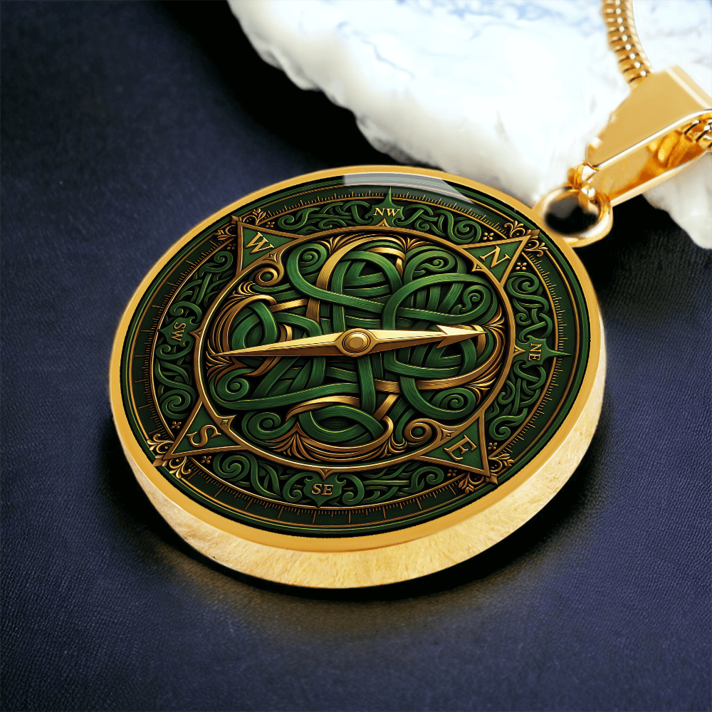 Compass Rose Necklace - Green Celtic Pendant Jewelry