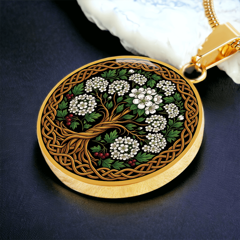 Celtic Tree of Life Pendant Necklace - Hawthorn May Birth Flower Jewelry