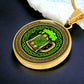Elegant Gold pendant featuring a vivid Green Celtic Knots Necklace with a Green Beer Stein , set against a Black & gold backdrop. This jewelry offers personalization with an engraving option for a name.