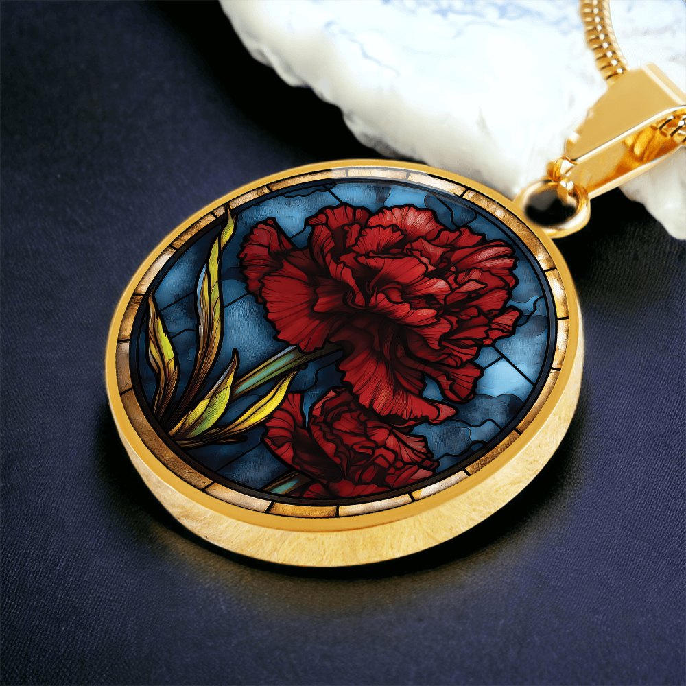 Carnation Necklace - January Birth Flower Pendant Jewelry