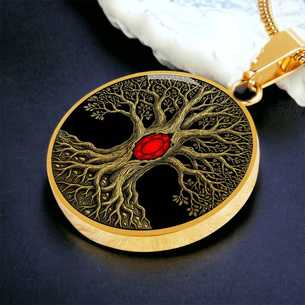 Tree of Life Necklace - Red Birthstone Design