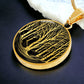 An Elegant gold pendant featuring a vivid gold Birch Tree Necklace, set against a Black backdrop. This jewelry offers personalization with an engraving option for a name.