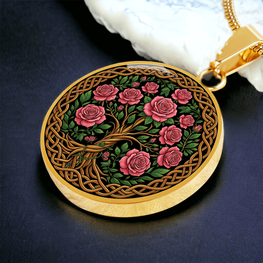 Celtic Tree of Life Pendant Necklace - Rose June Birth Flower Jewelry