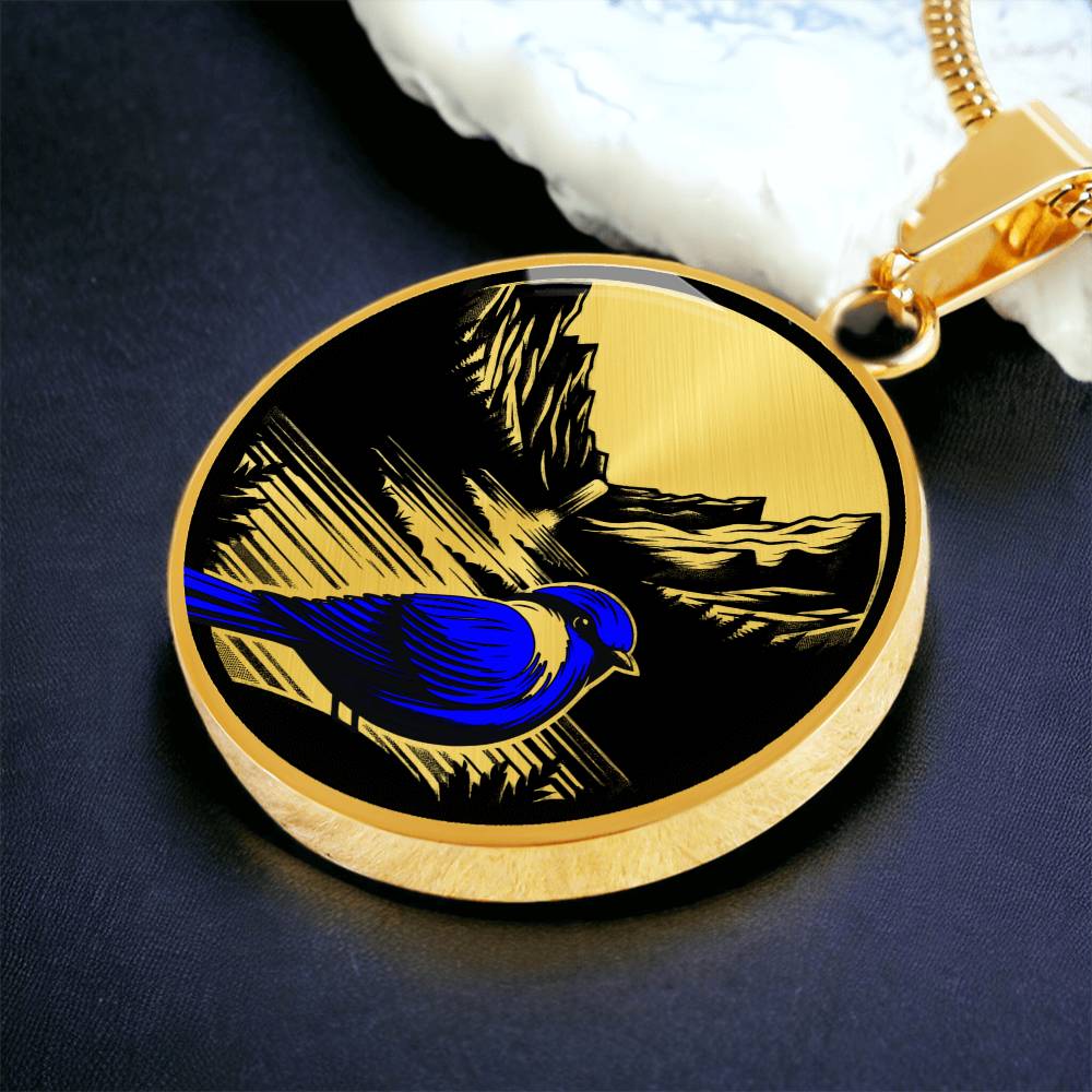 Bluebird Necklace, Golden Bird Jewelry Gifts For Her or Him, Idaho State Bird Glass Pendant Necklace, Engraved Nature Custom Charm Necklace