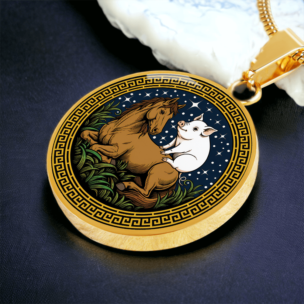 Pig and Horse Necklace - Couples Chinese Zodiac Animal Pendant Jewelry
