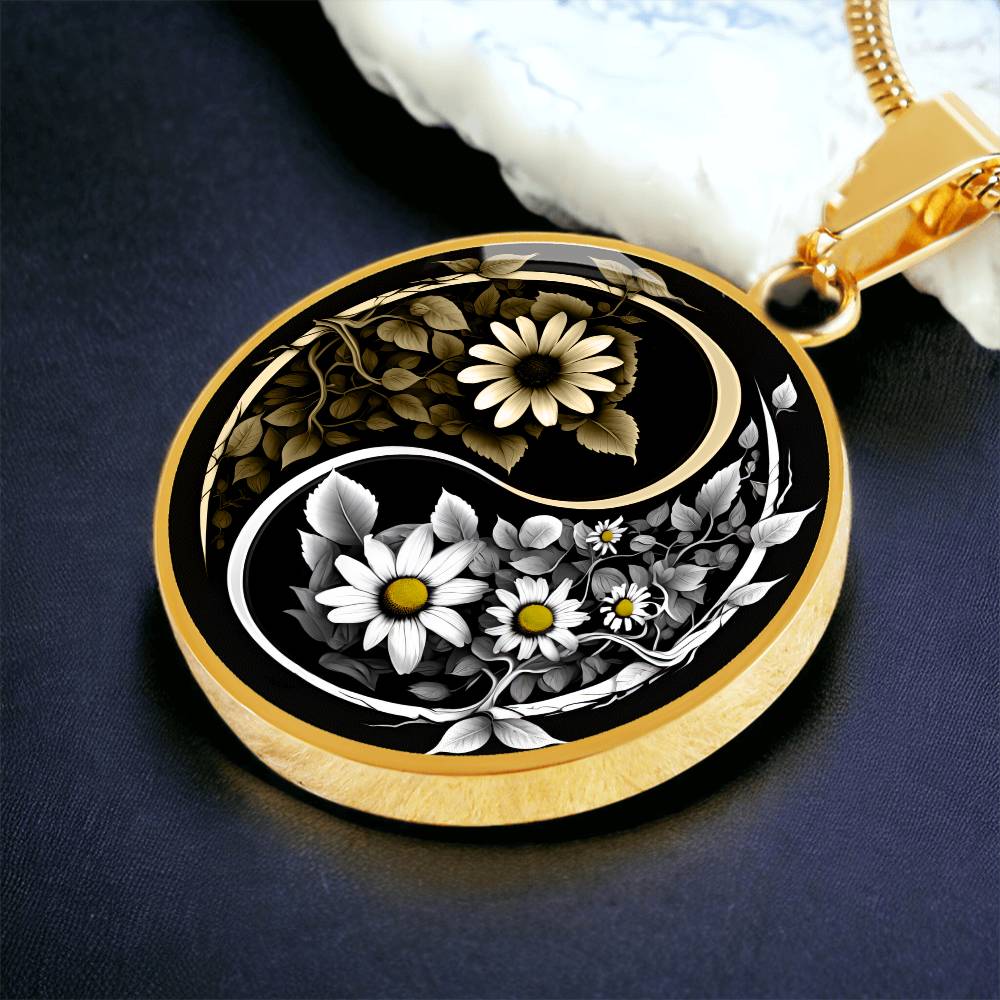 Gold Daisy Yin Yang Necklace Pendant