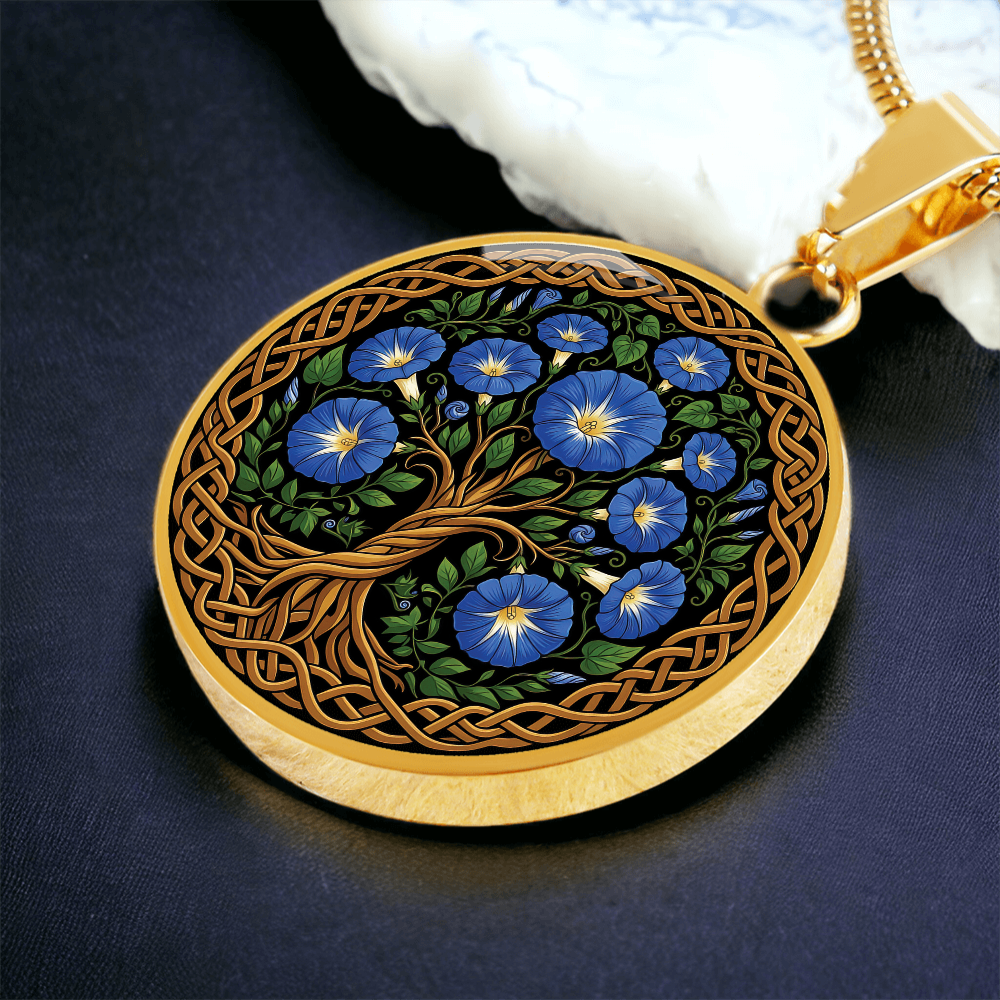 Celtic Tree of Life Pendant Necklace - Morning Glory September Birth Flower Jewelry