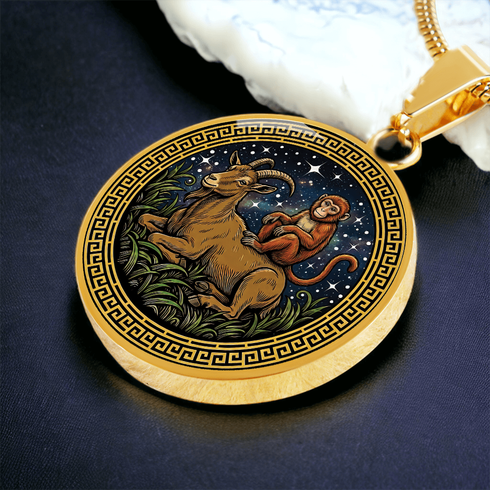 Monkey & Goat Necklace - Couples Chinese Zodiac Animal Pendant Jewelry