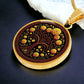 an elegant gold pendant Marigold Celtic Tree of Life Necklace. The Colors are yellow, green, brown and black. This jewelry offers personalization with an engraving option for a name.