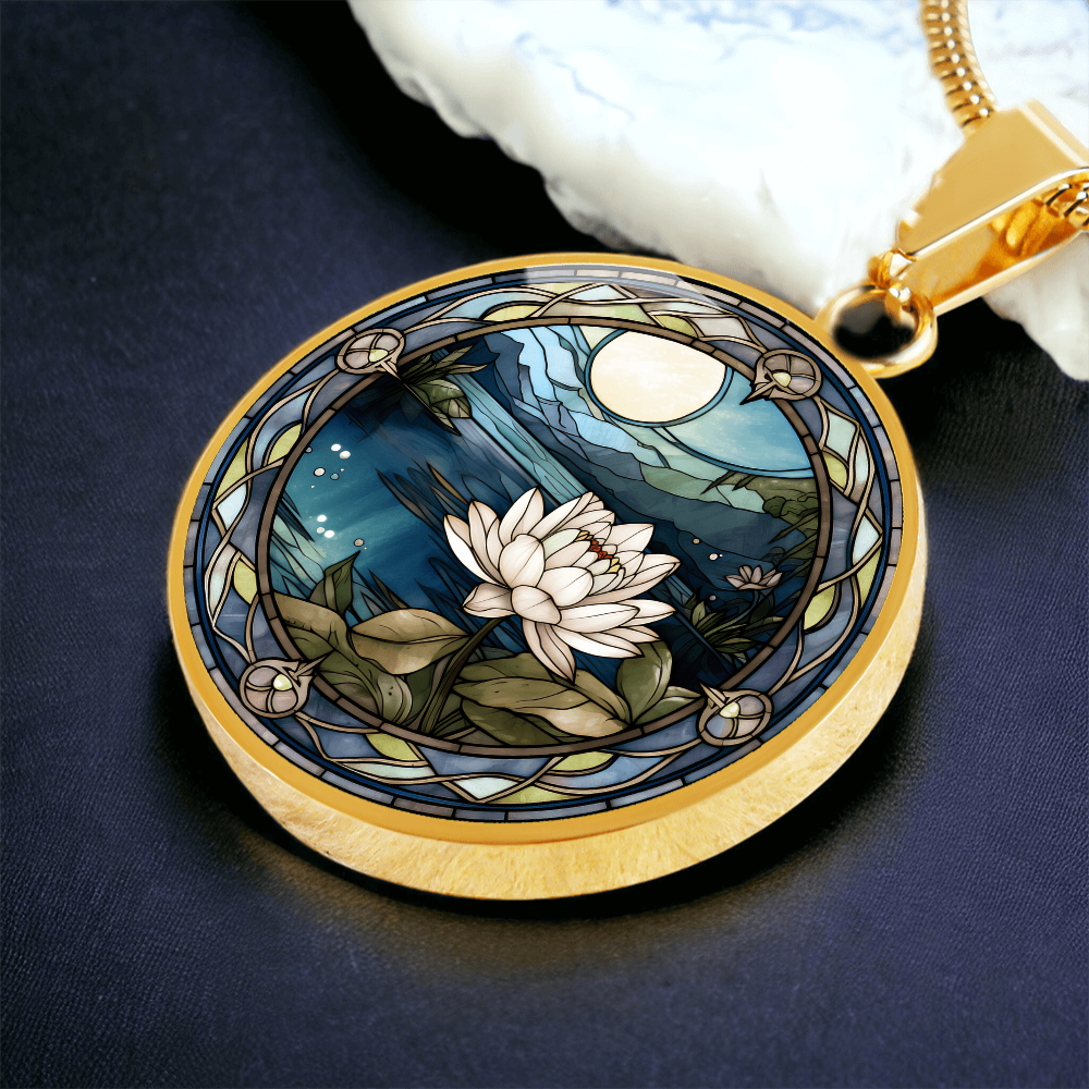 Water Lily Necklace - July Birth Flower Pendant Jewelry