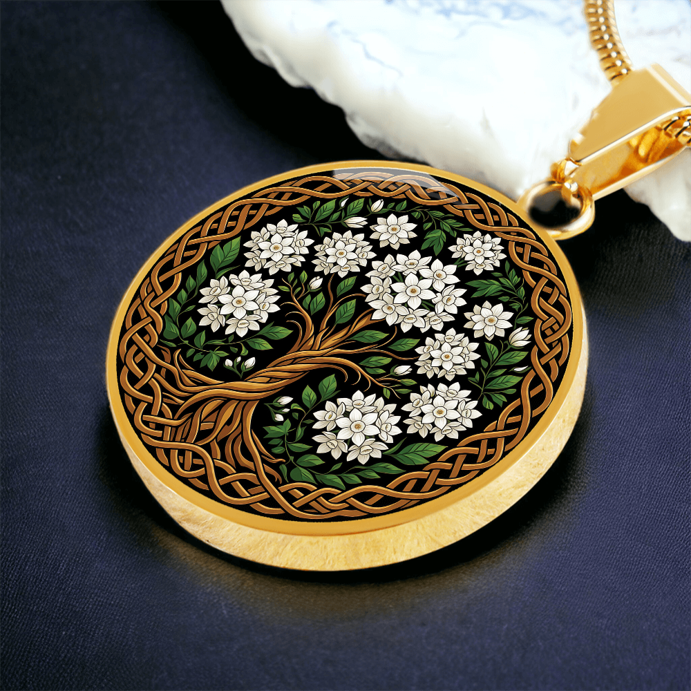 Celtic Tree of Life Pendant Necklace - Narcissus December Birth Flower Jewelry