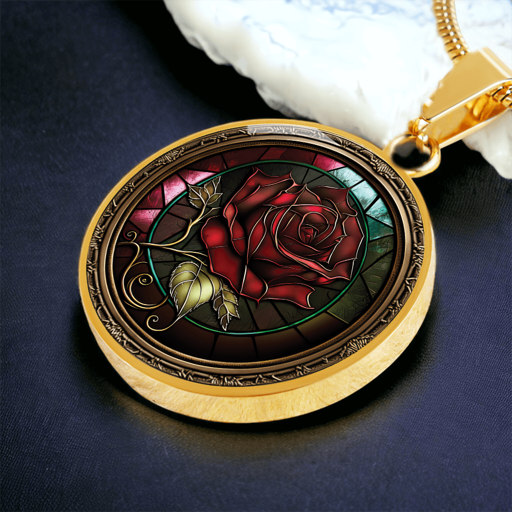 Red Rose Necklace - June Birth Flower Pendant Jewelry