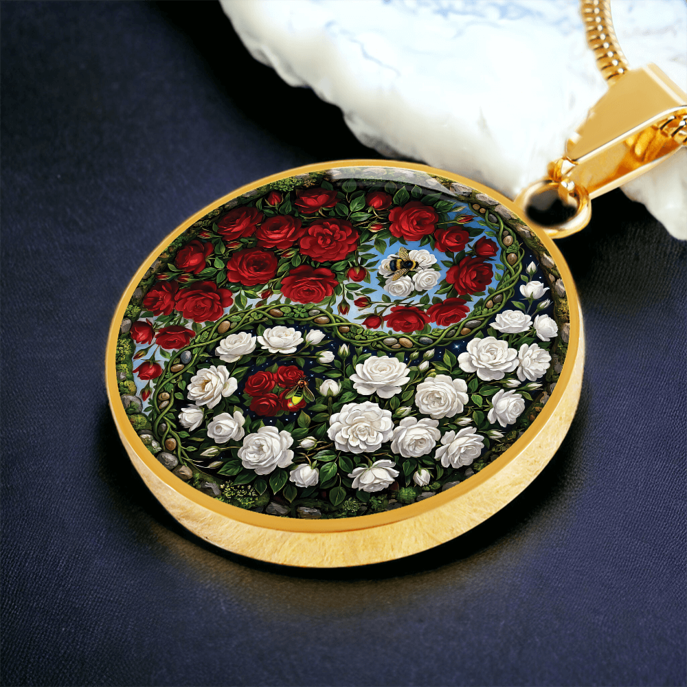 Rose Yin Yang Necklace - June Birth Month Flower Pendant Jewelry