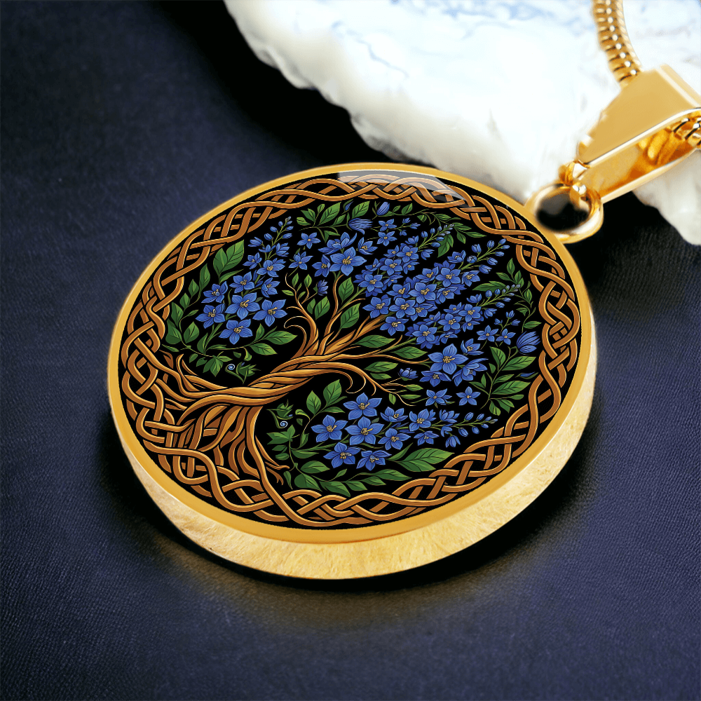 Celtic Tree of Life Pendant Necklace - Larkspur July Birth Flower Jewelry