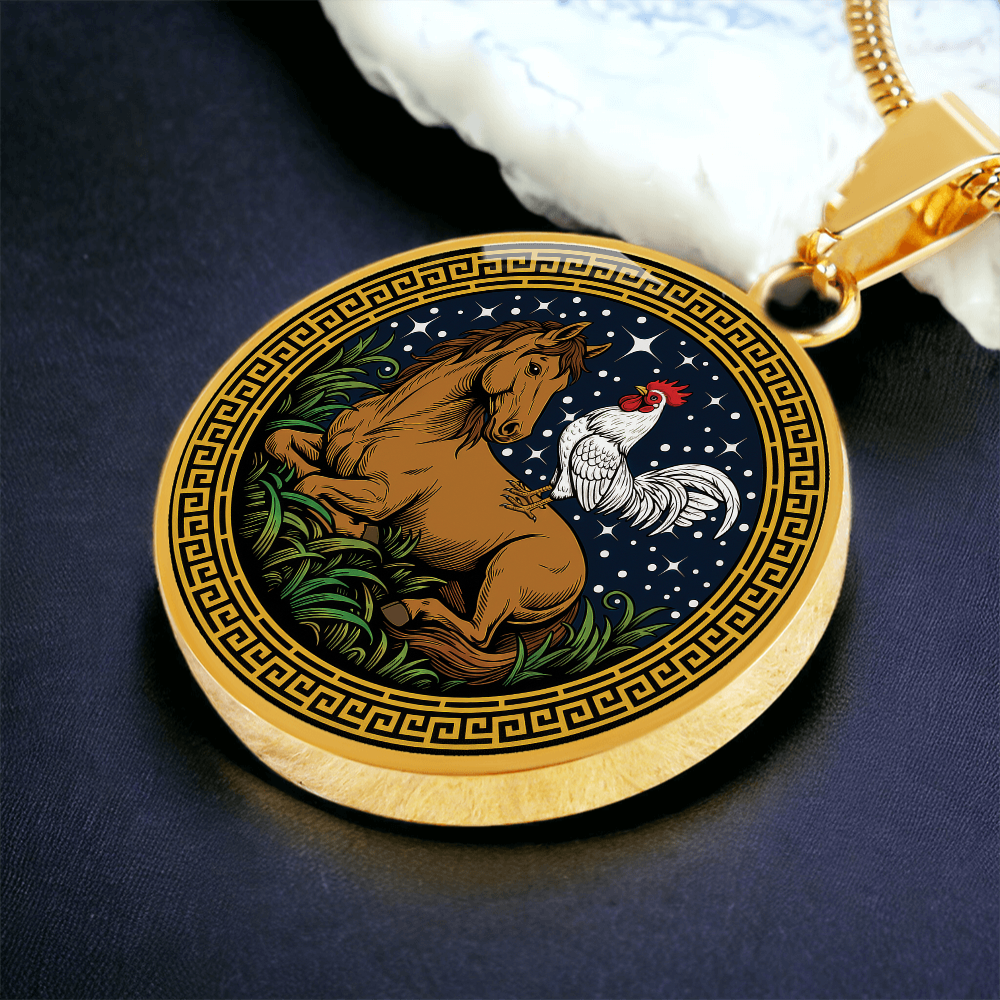 Rooster and Horse Necklace - Couples Chinese Zodiac Animal Pendant Jewelry