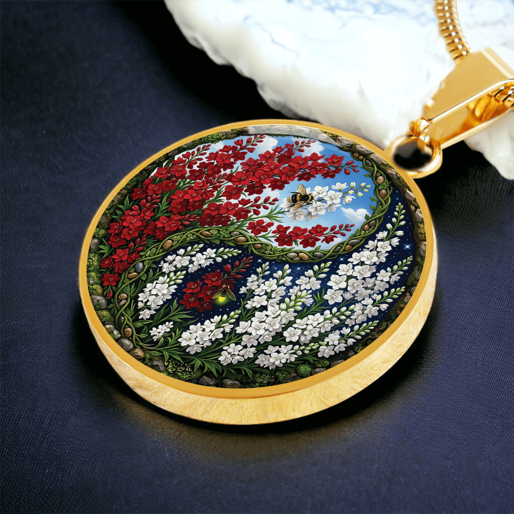 Larkspur Yin Yang Necklace - July Birth Month Flower Pendant Jewelry