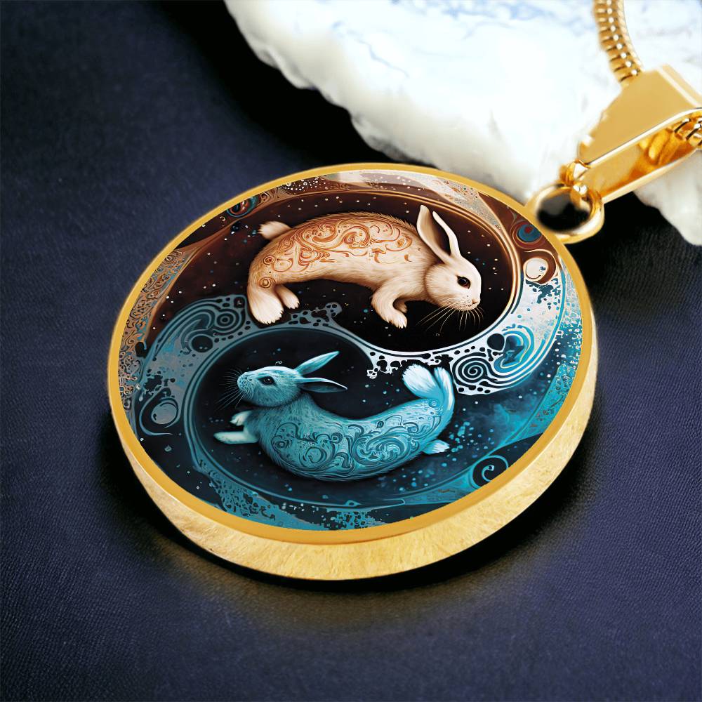 Gold Pendant Yin Yang Water Rabbit Necklace