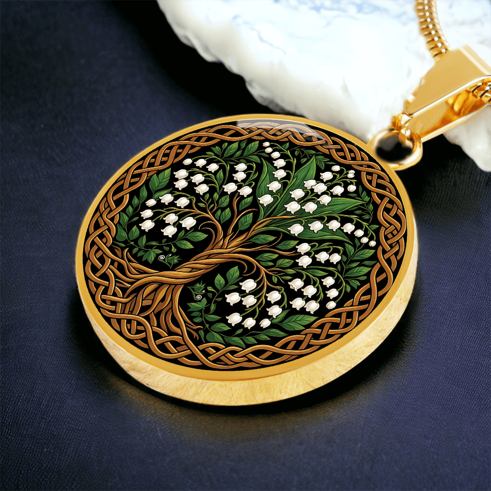 Celtic Tree of Life Pendant Necklace - Lily of the Valley May Birth Flower Jewelry