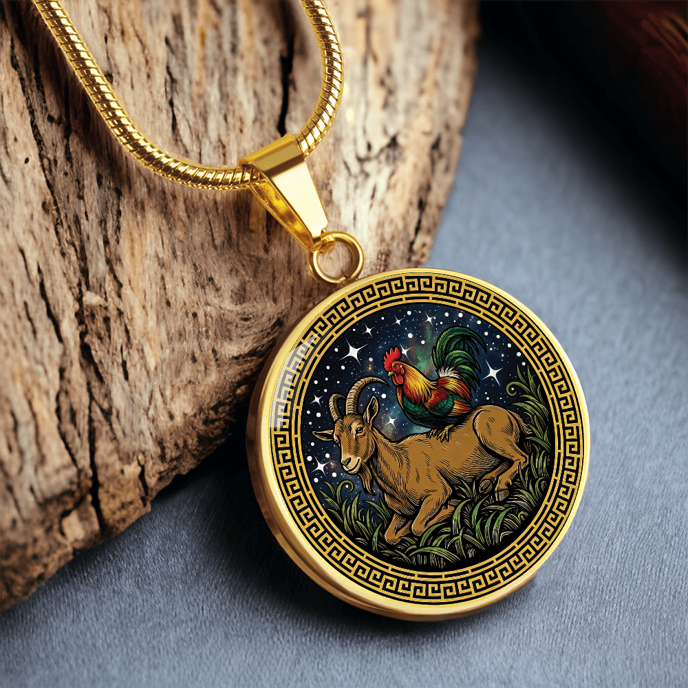 Rooster & Goat Necklace - Couples Chinese Zodiac Animal Pendant Jewelry
